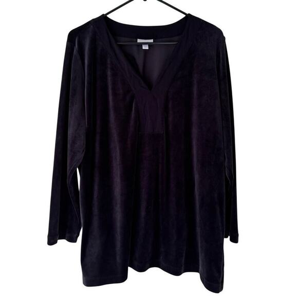 J.Jill Womens Velvet Top Size XL Black Pure Jill Comfy Casual Classic Boho Shirt - Picture 1 of 8